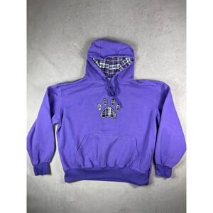 Dimco Apparel Purple Paw Print Plaid‎ Lined Fleece Hoodie Sweatshirt Womens M